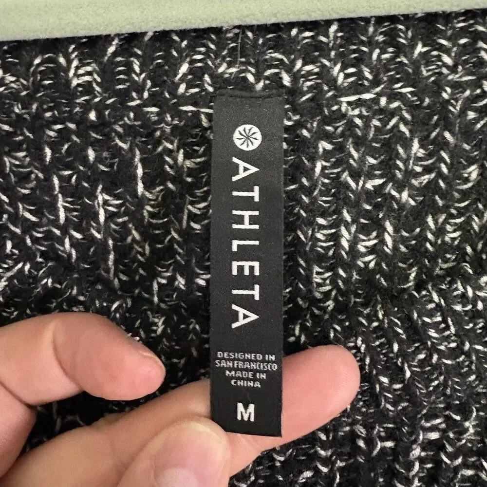 Athleta Sierra Crew Black/White Marled Wool Blend Knit Sweater Size Medium